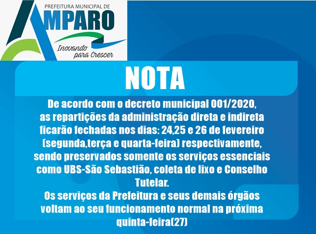 Prefeito de Amparo decreta ponto facultativo no período de Carnaval