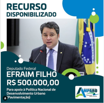 Efraim Filho disponibiliza recursos para pavimentação em Amparo