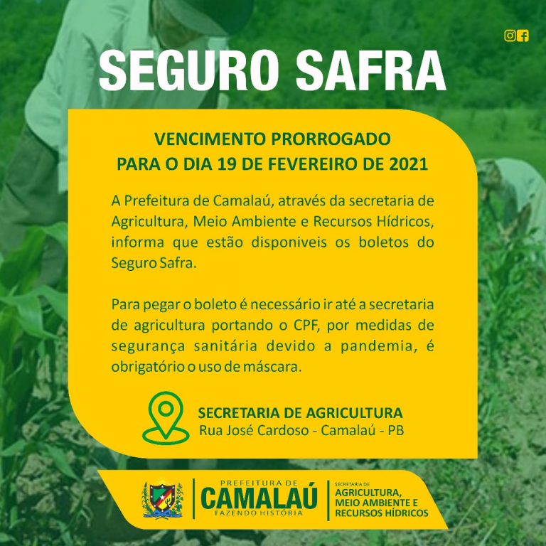 Prazo para pagamento de boleto do seguro safra é prorrogado em Camalaú