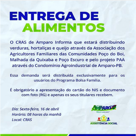 Prefeitura de Amparo realiza entrega de produtos oriundos da agricultura familiar nesta sexta-feira