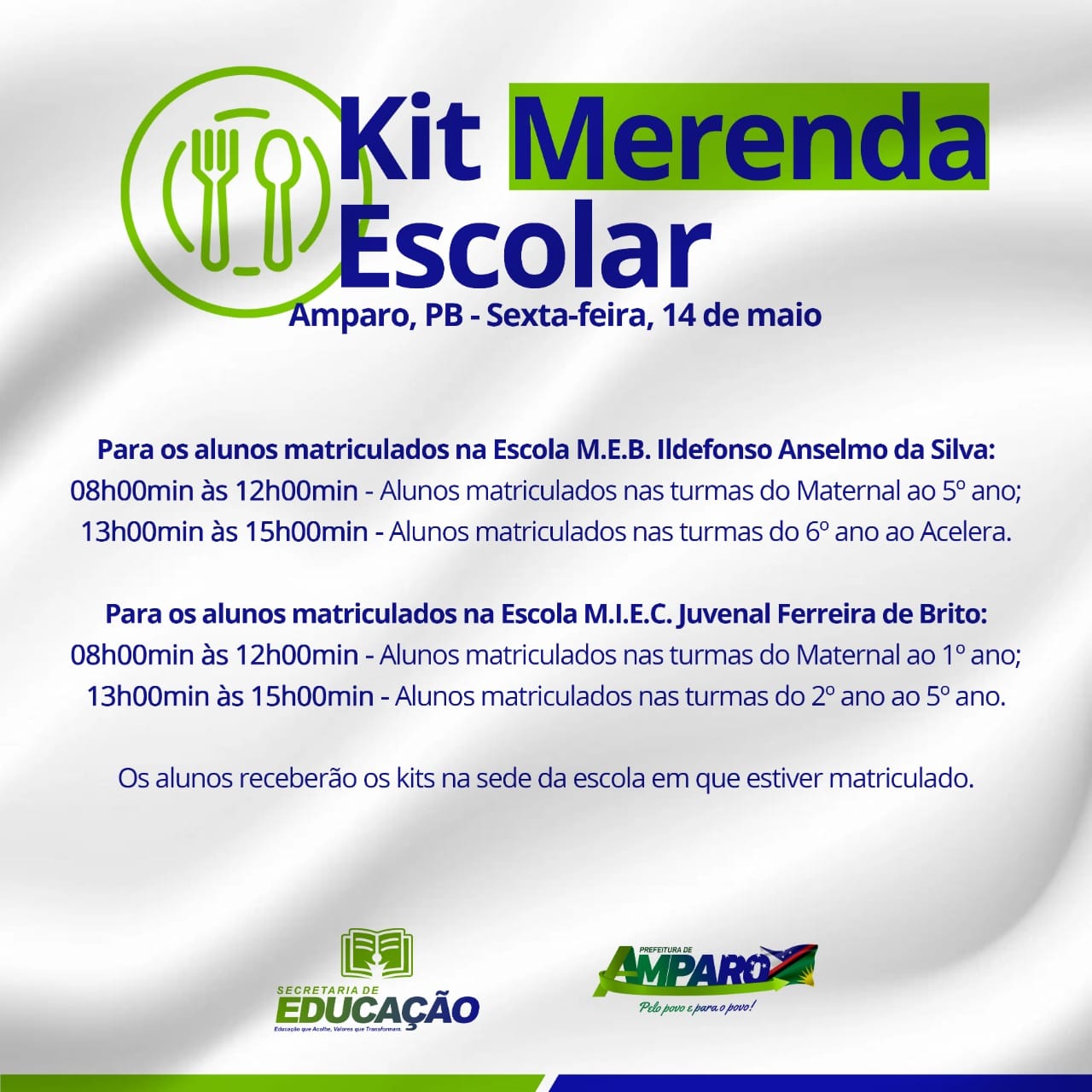 Secretaria de Educação de Amparo fará distribuição de kits merenda para alunos matriculados na Rede Municipal de Ensino