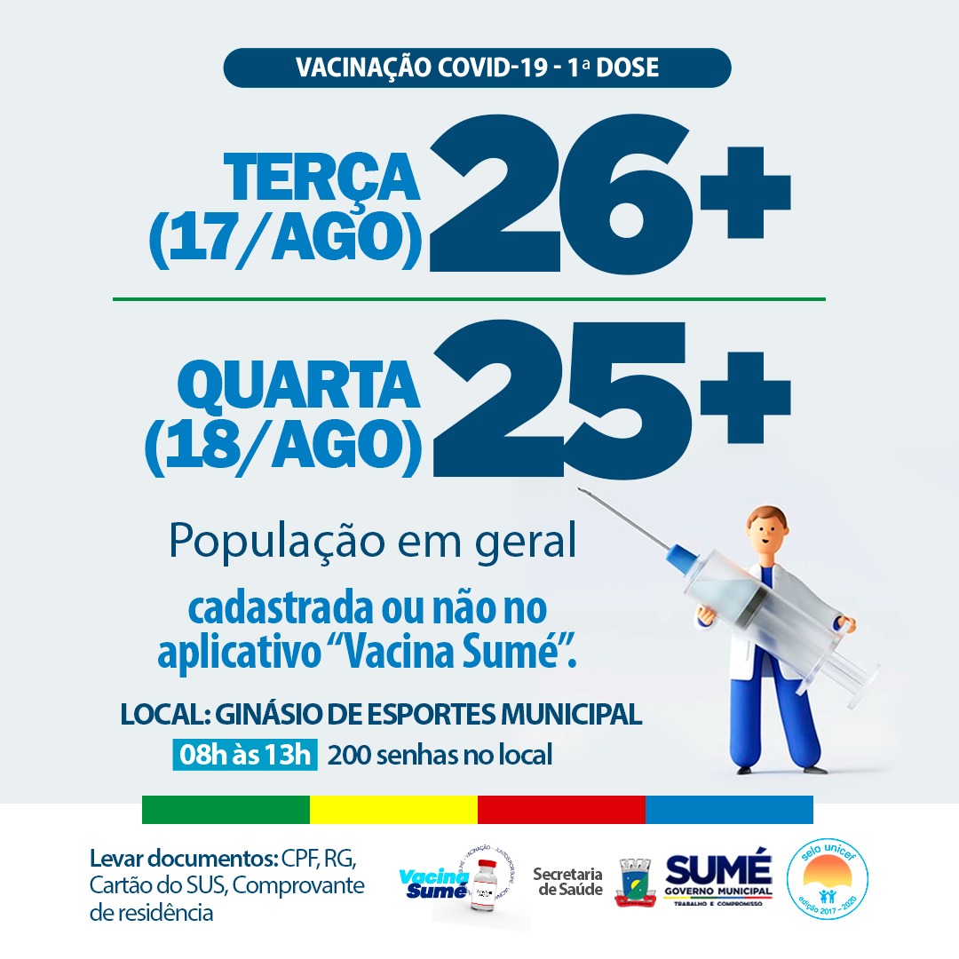 Sumé segue avançando na idade de vacinação contra Covid