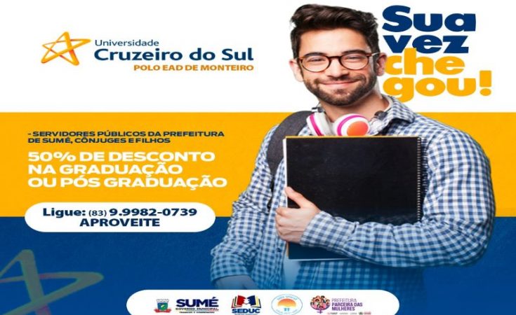 Servidores da Prefeitura de Sumé tem 50% de desconto em curso superior