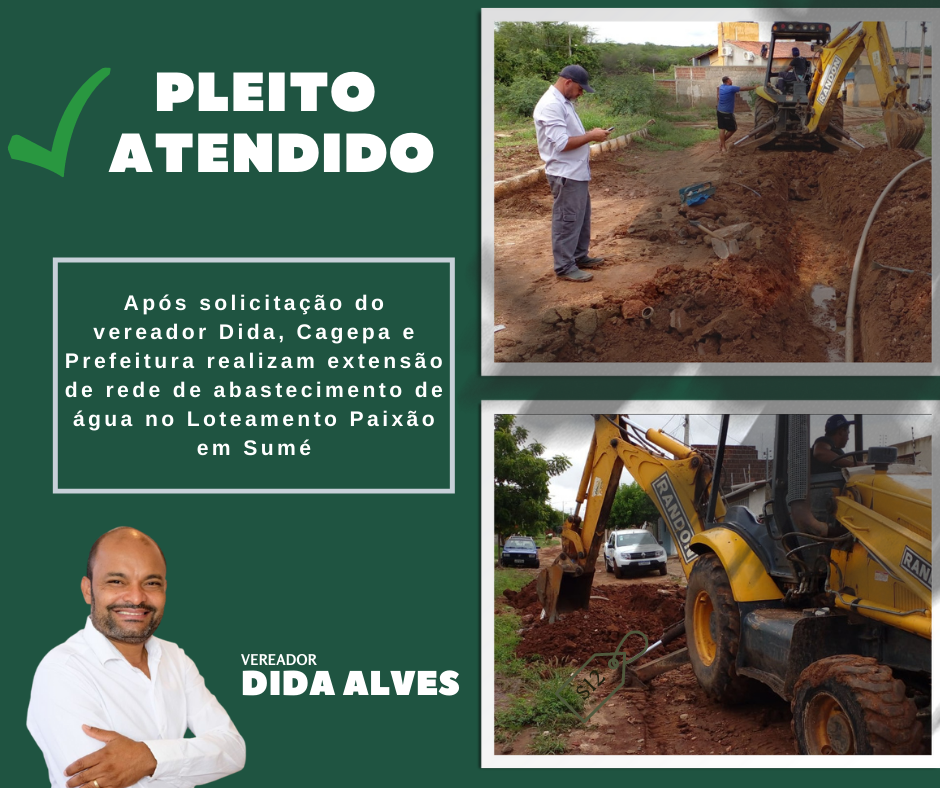 Após solicitação do vereador Dida Alves, Cagepa e Prefeitura realizam extensão de rede de abastecimento em loteamento de Sumé