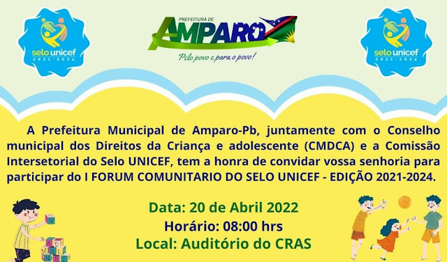 Prefeitura de Amparo realizará I Fórum Comunitário do Selo UNICEF 2021/2024