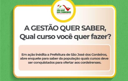 Prefeitura de São José dos Cordeiros abre enquete para população decidir sobre que cursos devem ser oferecidos