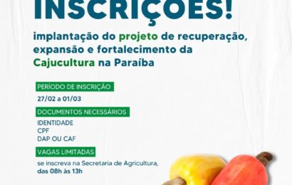 Prefeitura de Prata abre inscrições para a implantação do projeto cajucultura no município