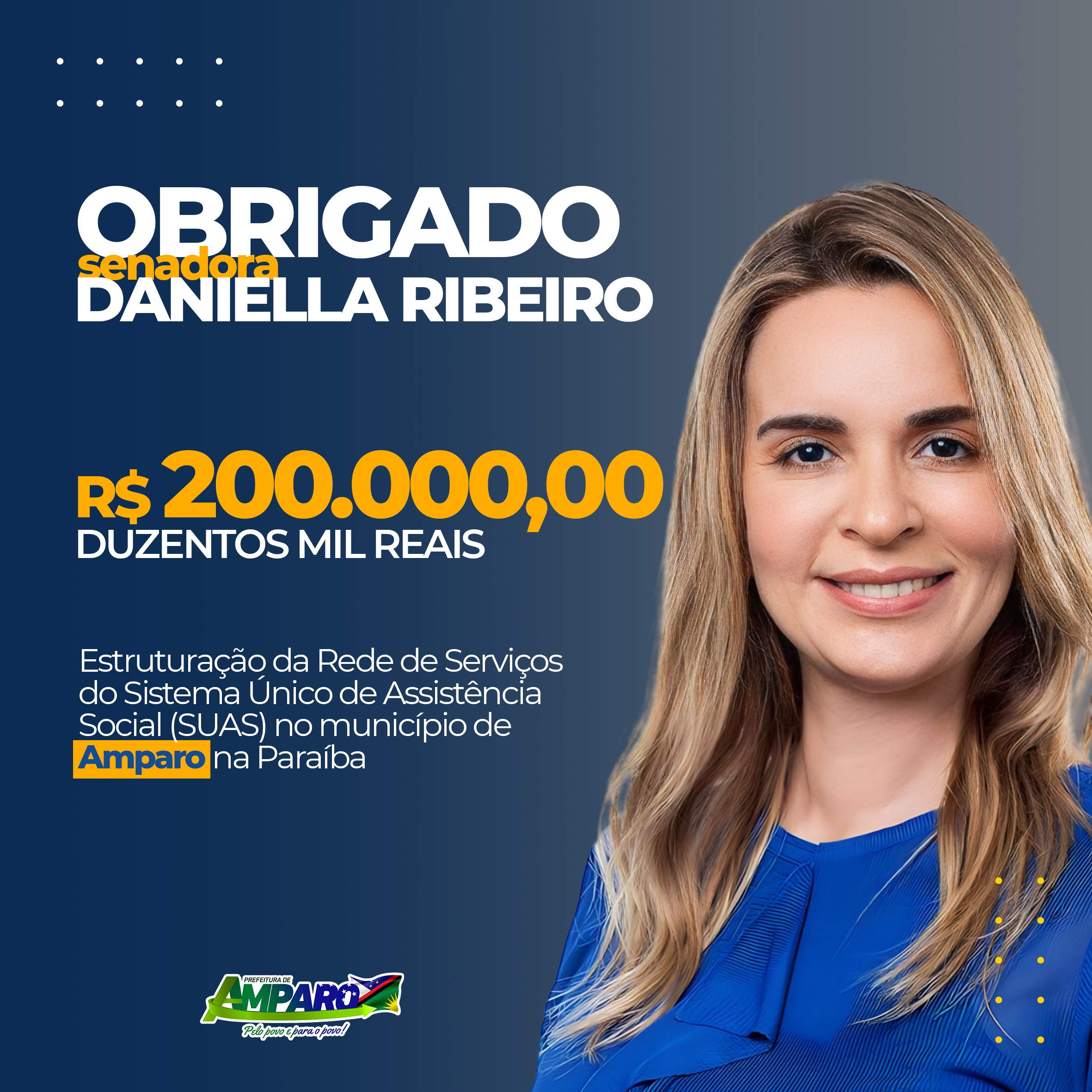 Cidade de Amparo recebe emenda de R$ 200 mil da Senadora Daniella Ribeiro para estruturação do SUAS