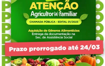 Foi prorrogado o prazo para os agricultores familiares aderirem ao edital de chamada pública, em Sumé