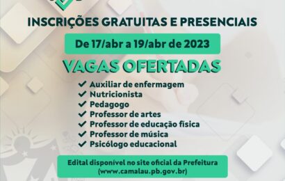 Prefeitura de Camalaú abre processo seletivo com vagas para área da saúde e educação