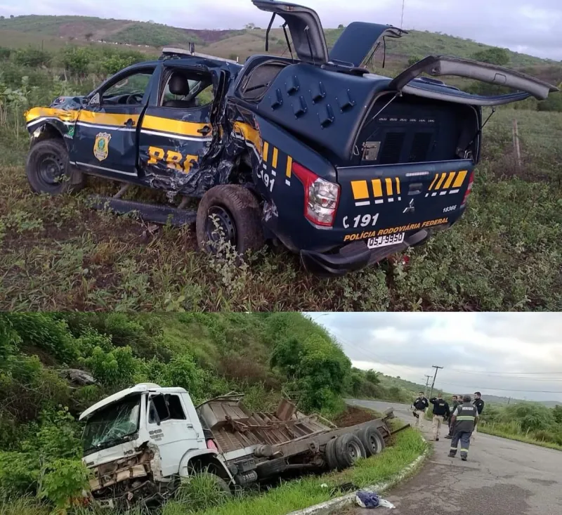 Caminhão licenciado em Monteiro colide com viatura da PRF na BR-230