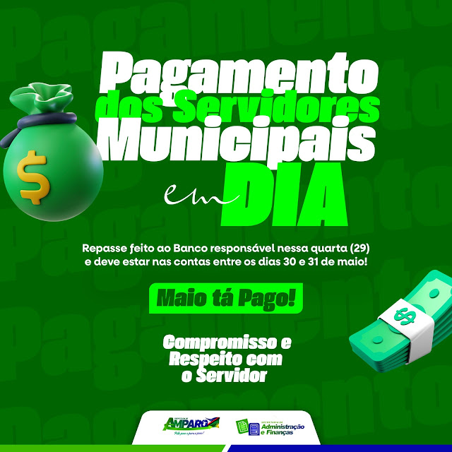 Prefeitura de Amparo realizou o pagamento dos servidores do mês de Maio, pagamento deve estar nas contas até o dia 31