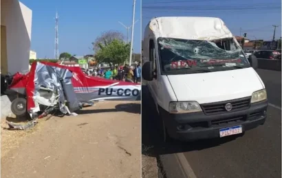 Avião cai, bate em van e colide contra parada de ônibus