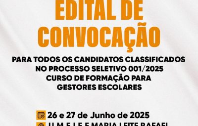 Prefeitura de Sumé convoca classificados no PSS Gestor Escolar para participar do Curso de Formação
