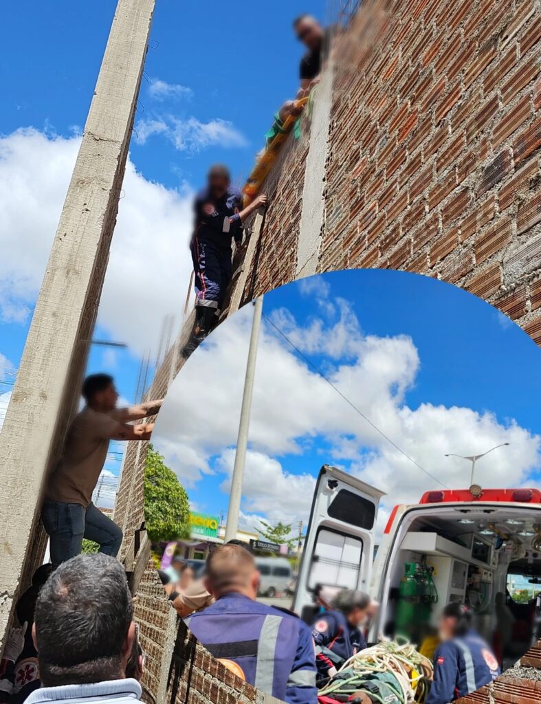 Trabalhador sofre descarga elétrica e é resgatado de cima de prédio no Centro de Monteiro