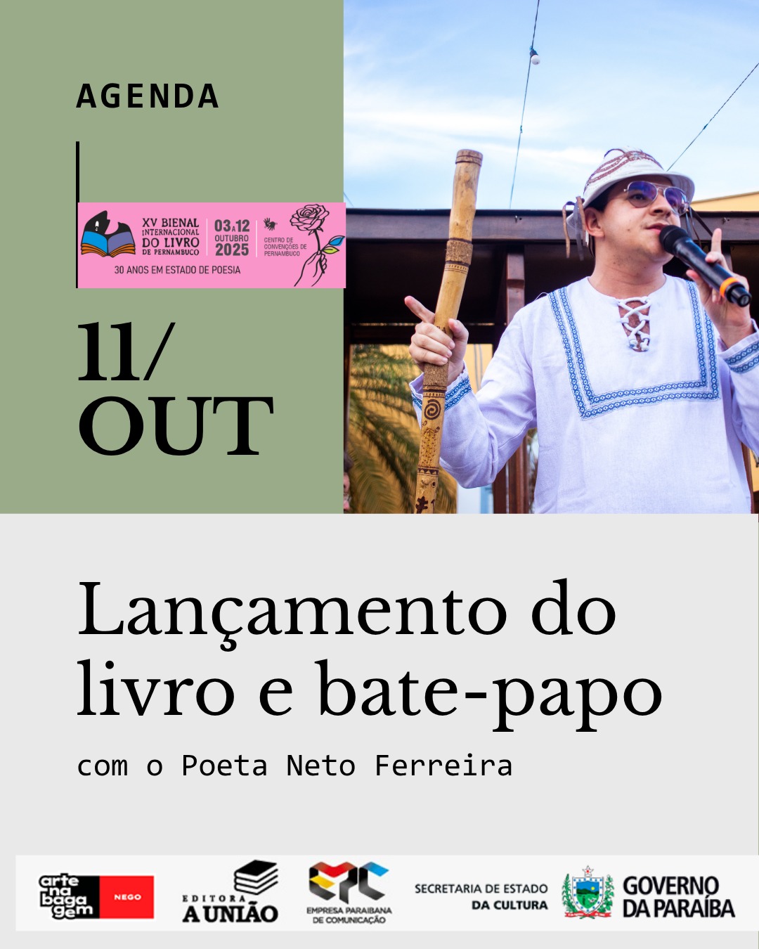 Neto Ferreira, poeta do Cariri, estará representando o Cariri Paraibano na Bienal Internacional do Livro em Olinda-PE.