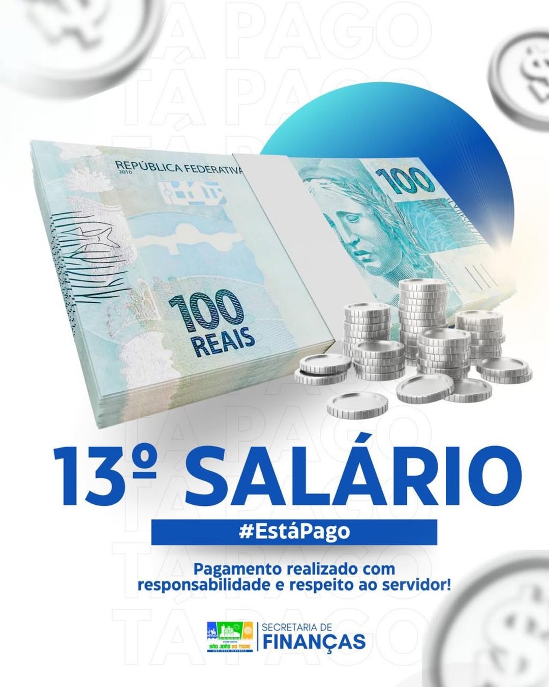 Prefeito Márcio Leite anuncia realização de pagamento do 13º salário aos servidores municipais de São João do Tigre