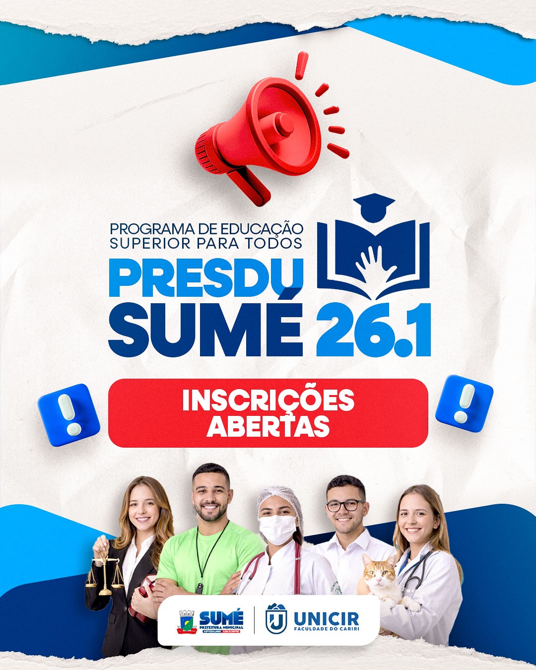 Prefeitura de Sumé e Unicir abrem inscrições para cursos superiores com bolsas de 50% de desconto por meio do Presdu