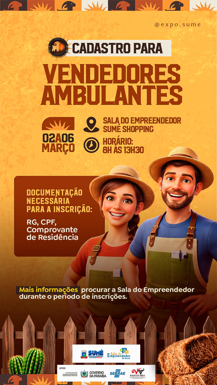 Está aberto cadastro para vendedores ambulantes interessados na III ExpoSumé