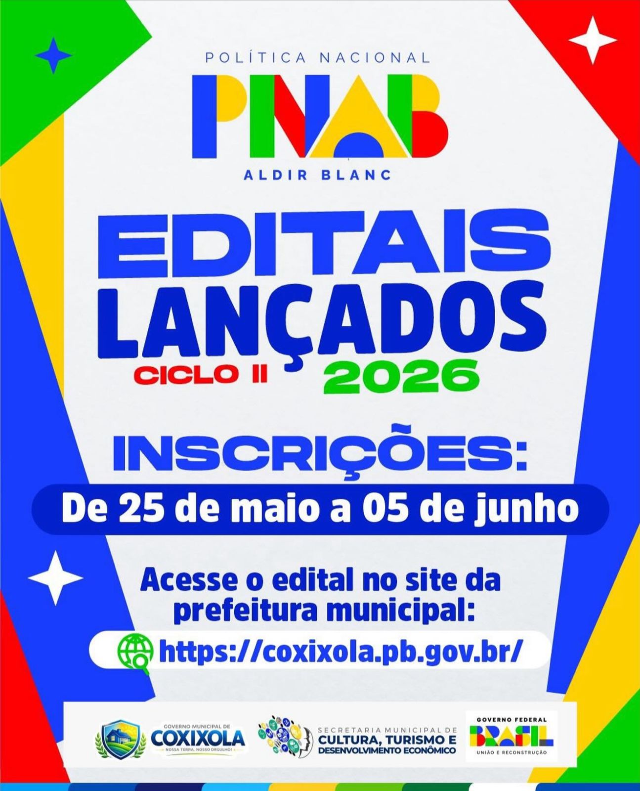 Prefeitura de Coxixola lança editais da Política Nacional Aldir Blanc Ciclo II 2026