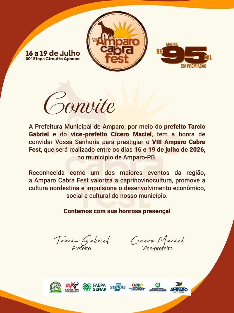 Prefeitura de Amparo lança convite para a VIII edição da Cabra Fest